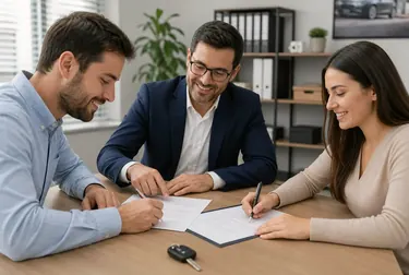 Cliente recebendo assistência de um despachante para transferência de veículo.