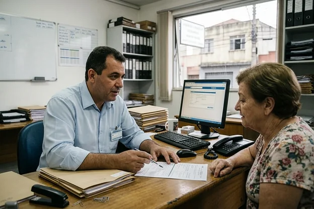Despachante ajudando cliente na renovação da CNH.